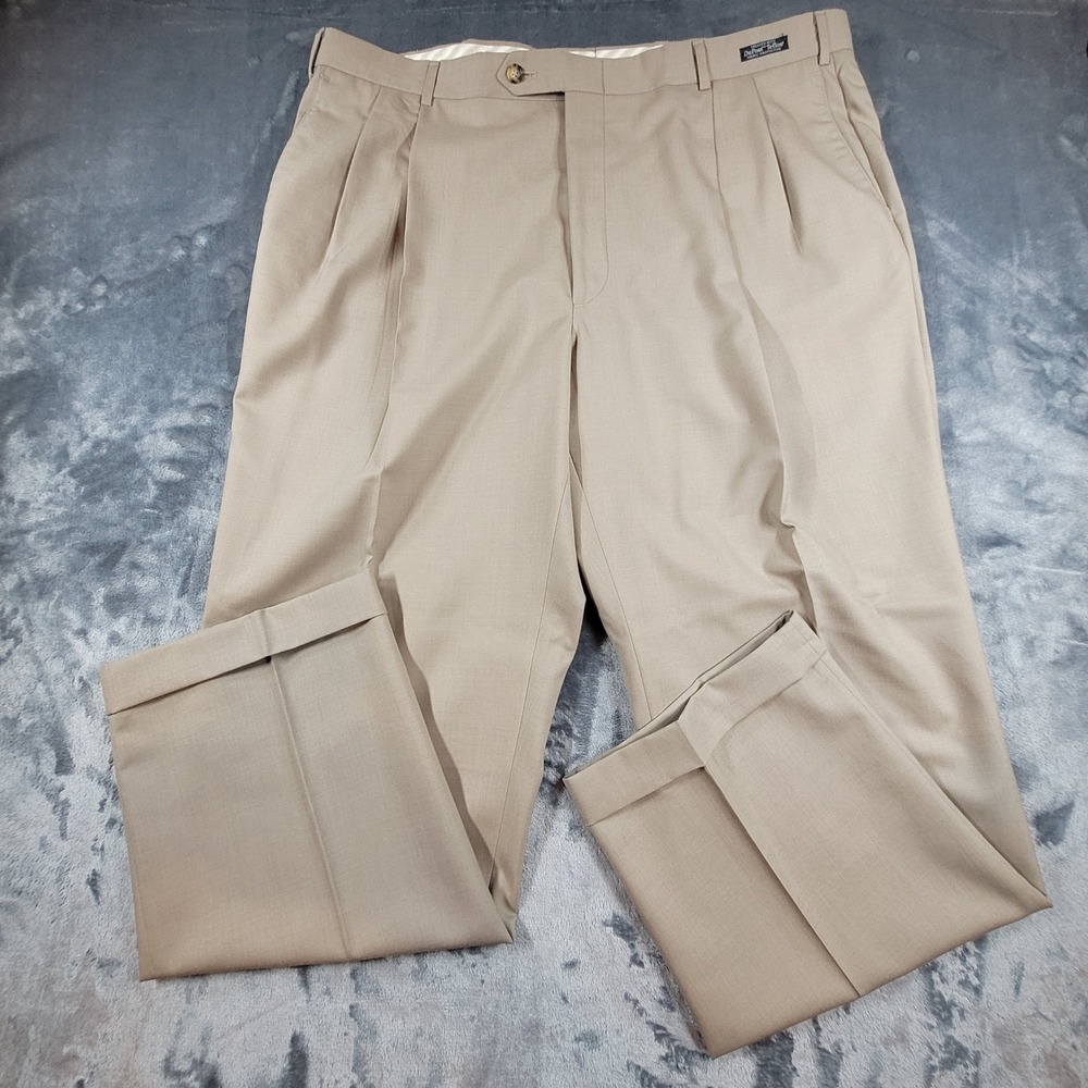 Berle Mens 40R Pleated Dress Pants Tan Khaki Cuffed DuPont Teflon 40x31